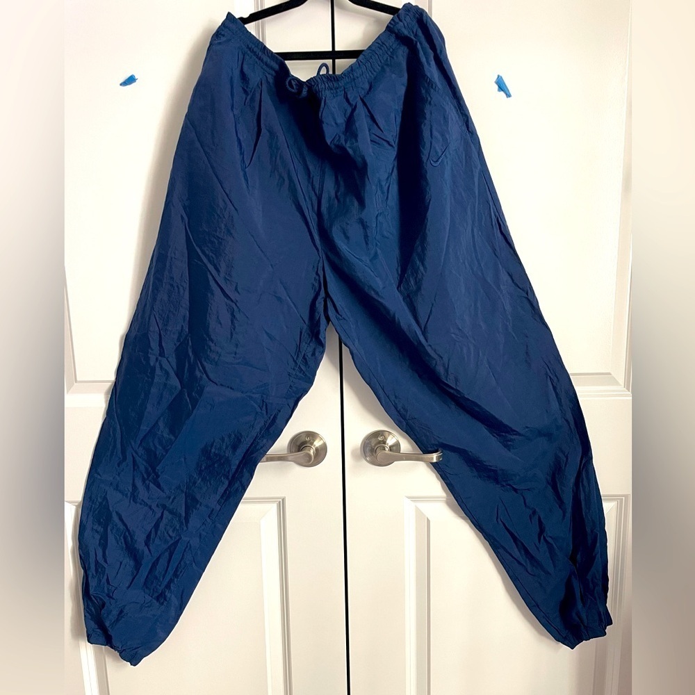 Vintage Nike Nylon Windbreaker Track Pants Blue Y2K Baggy Ankle Zip Joggers L